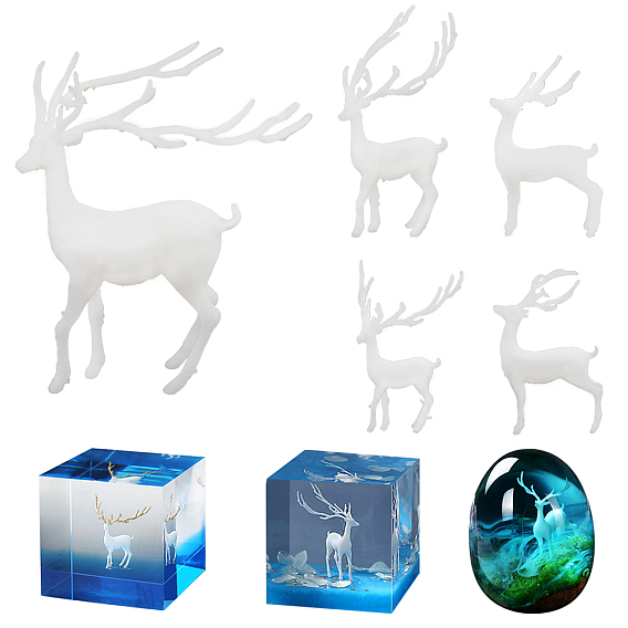 DIY Crystal Epoxy Resin Material Filling, Christmas Reindeer/Stag, for Display Decoration, with Transparent Box