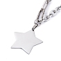 304 Stainless Steel Pendant Necklaces, with Paperclip Chains & Cable Chains, Star