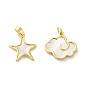 Star/Cloud Brass Pave Natural White Shell Pendants, Real 14K Gold Plated
