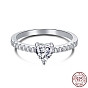 925 Sterling Silver Finger Rings, Birthstone Ring, Engagement Ring, with Cubic Zirconia Heart & 925 Stamp for Women, Real Platinum Plated