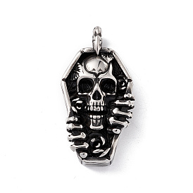 304 Stainless Steel Manual Polishing Pendants, Coffin with Skull Charms