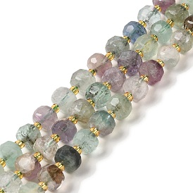 Natural Fluorite Beads Strands, with Seed Beads, Faceted Rondelle