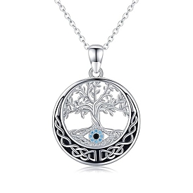 Gothic Alloy Rhinestone Tree of Life Pendant Necklaces for Women