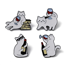 Drunk Cat Shape Alloy Enamel Brooch Pins, for Backpack, Clothes