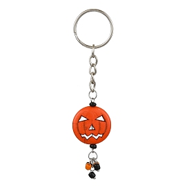 Alloy and Resin Pendant Keychain, Halloween Key Hanging Decoration, Pumpkin