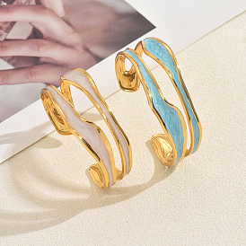 Винтажные браслеты-манжеты из нержавеющей стали для женщин, с эмалью, золотые