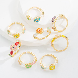 Colorful Daisy Ring - Fashionable Oil Drop Forest Style for Girls.