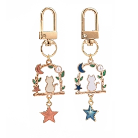 Alloy Enamel Pendants Decoration, with Alloy Swivel Clasps Charm, for Keychain, Purse, Backpack Ornament, Cat & Star