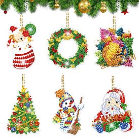 Christmas Theme Mxied Shapes DIY Diamond Painting Pendant Decoration Kits, Including Acrylic Boards, Ball Chains, Resin Rhinestones, Diamond Sticky Pens, Tray Plates and Glue Clay