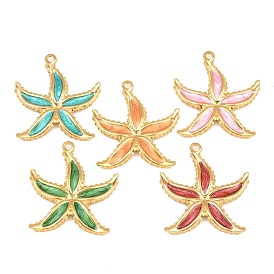 304 acier inoxydable émail pendentifs, charmes d'étoiles de mer, placage ionique (ip), réel 18 k plaqué or