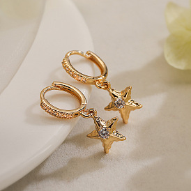 Серьги-кольца из латуни с прозрачными кубическими циркониями, золотые