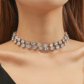 Sparkling Crystal Necklace - Elegant Bridal Jewelry, Simple Double-row Diamond Neck Chain.