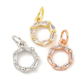 Rack Plating Brass Micro Pave Clear Cubic Zirconia Pendants, Long-Lasting Plated, with Jump Rings, Lead Free & Cadmium Free, Rings