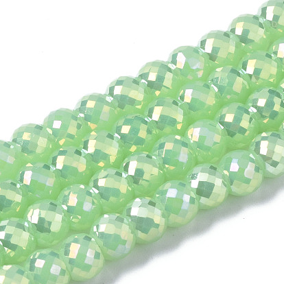 Galvanisieren Glasperlen, ab Farbe plattiert, Nachahmung Jade Glas, facettiert, Runde