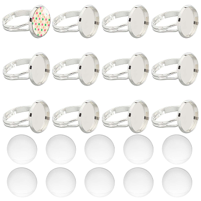 Наборы для изготовления колец для пальцев своими руками, включая регулируемые настройки латунного кольца, прозрачный полукруглый стеклянные кабошоны