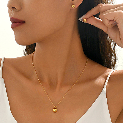 Комплект из ожерелья и серег-гвоздиков из нержавеющей стали с полукруглым кулоном для женщин