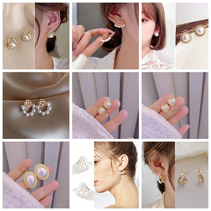 Pendientes de perlas de imitación de aleación para mujer., con 925 pin de plata esterlina