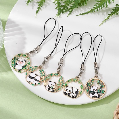 Panda Alloy Enamel Pendant Mobile Straps, Nylon Cord Mobile Accessories Decoration