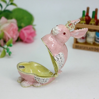 Rabbit Alloy Enamel Jewelry Storage Box, with Magnetic Clasps, Home Decoration