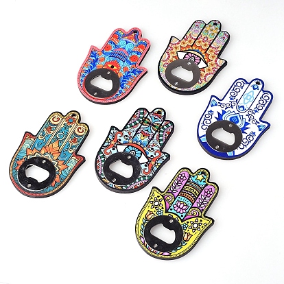Wood Bottle Opener, Multi-fonction for Fridge Magnet, Hamsa Hand/Hand of Miriam