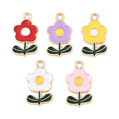 Alloy Enamel Pendants, Flower Charms