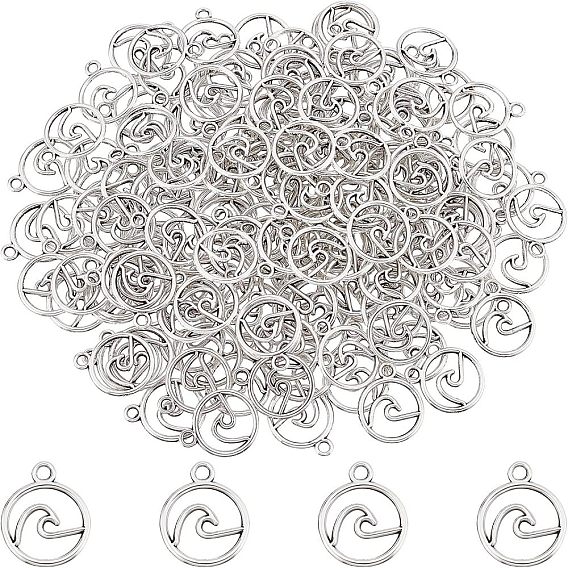 300Pcs Tibetan Style Alloy Pendants, Cadmium Free & Lead Free, Flat Round with Wave
