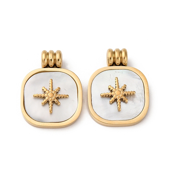 304 подвески из нержавеющей стали с натуральными белыми ракушками, квадрат со звездными подвесками