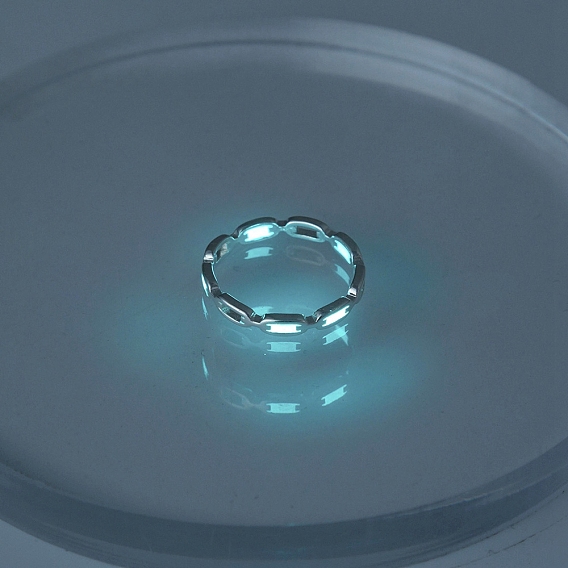 Luminous Brass Rectangular Chain Hollow Finger Ring for Unisex, Glow in the Dark Ring