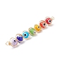 7 Chakra Evil Eye Handmade Lampwork Round Bead Connector Charms, Golden Plated Copper Wire Wrapped Links