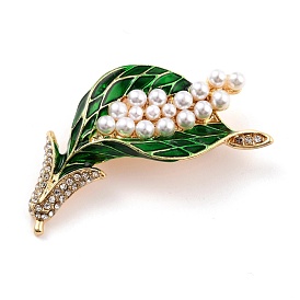Flower of Life Alloy Brooch with Resin Pearl, Exquisite Rhinestone Lapel Pin for Girl Women, Golden