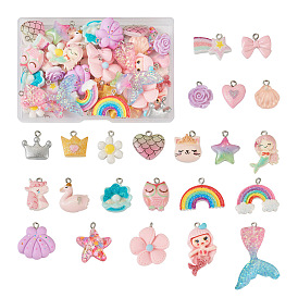 46шт 23 стили подвески из непрозрачной и прозрачной смолы, с платиновыми тоновыми железными петлями, корона и девушка и сова и кошка, разнообразные