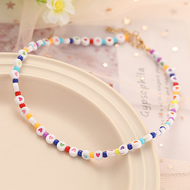 Summer Love Heart Color Beaded Necklace for Women, Versatile Fashion Jewelry by Qiao Xichen
