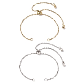 2Pcs 2 Colors Adjustable 304 Stainless Steel Cable Chains Bracelets Making, with Brass Stopper Bead