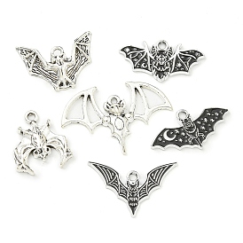 12Pcs Hallowmas Theme Tibetan Style Alloy Pendants, Bat