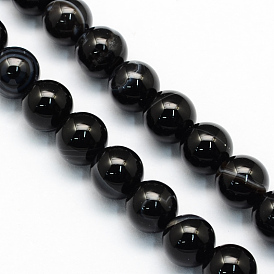 Natural Black Line Agate Round Beads Strands, Dyed