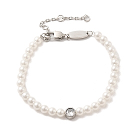Bracelet en perles d'imitation abs et strass avec fermoirs en acier inoxydable