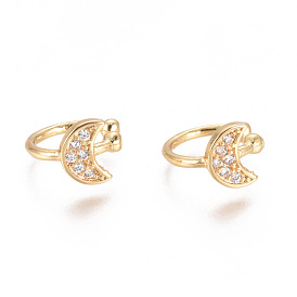 Golden Plated Brass Micro Pave Cubic Zirconia Cuff Earrings, Long-Lasting Plated, Moon