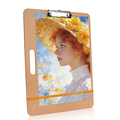 Wood Drawing Boards, Sketch Boards with Sturdy Clip and Rubber Bands, Rectangle