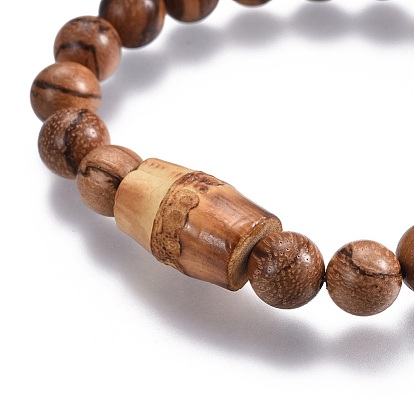 Couples Wood Beads Stretch Bracelets, with Natural Bodhi Beads
