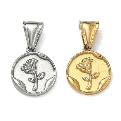 304 подвески из нержавеющей стали, плоский круглый медальон с подвеской в виде цветка розы