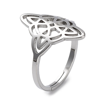 304 Stainless Steel Adjustable Rings, Hollow Rhombus Knot Ring for Women