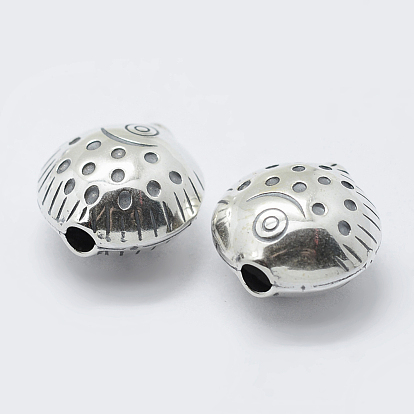 Thai 925 Sterling Silver Beads, Half Round with Fish