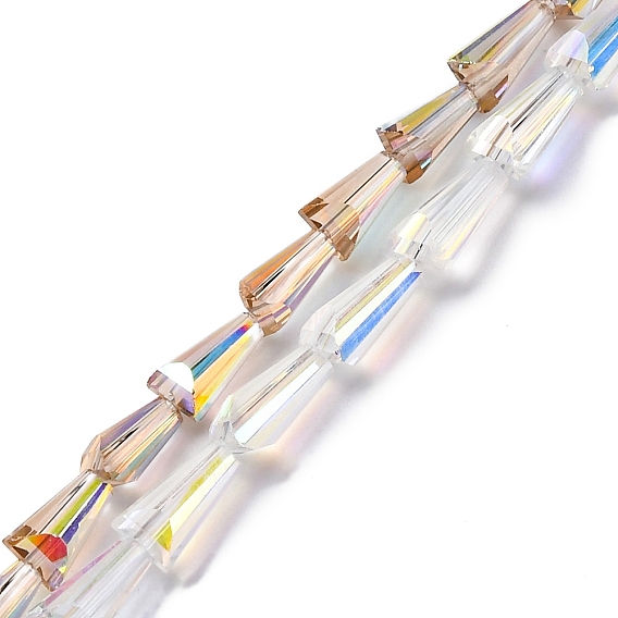 Прозрачные стеклянные бусины гальваническим пряди, нити конусных бусин, граненые