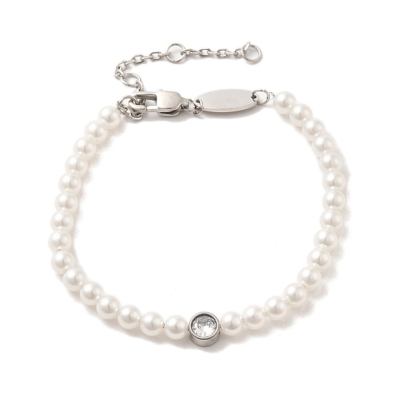 ABS Imitation Pearl & Rhinestone Beaded Bracelet with 304 Stainless Steel Clasps