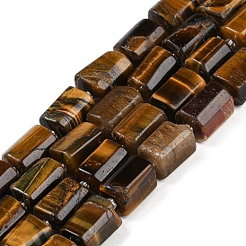 Natural Tiger Eye Beads Strands, with Seed Beads, Faceted, Column