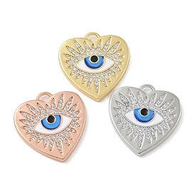 Rack Plating Brass Micro Pave Cubic Zirconia with Enamel Pendants, Long-Lasting Plated, Lead Free & Cadmium Free, Eye Charms