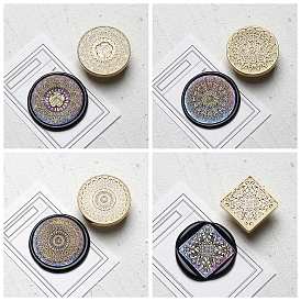 Mandala Flower Brass Wax Seal Stamp Heads, for Wax Seal Stamps, Round/Square, Golden