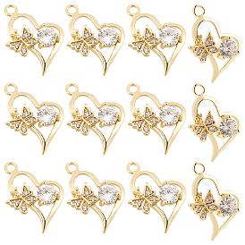 Brass Micro Pave Clear Cubic Zirconia Pendants, Heart