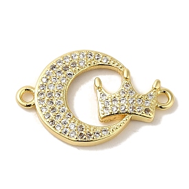 Rack Plating Brass Micro Pave Cubic Zirconia Links, Cadmium Free & Lead Free, Long-Lasting Plated, Moon