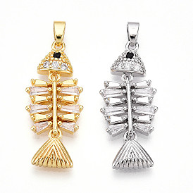 Латунные микро проложить кубического циркония подвески, без кадмия и без свинца, рыбы прелести